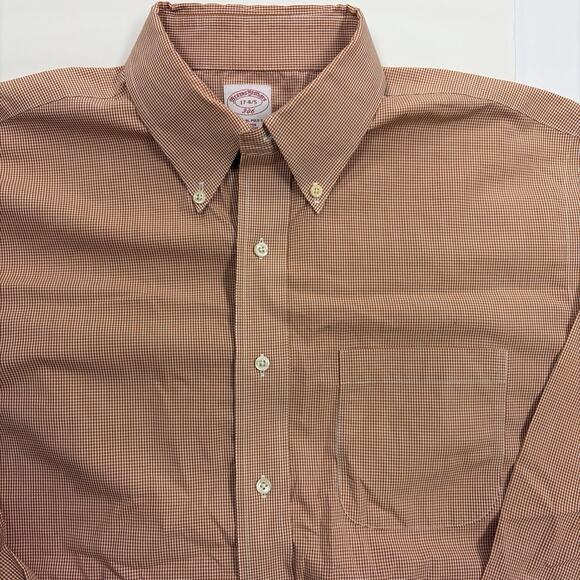 Brooks Brothers 346 Polo Shirt Men’s 17 - 4/5 Red White Check Non-Iron Cotton - Picture 2 of 8